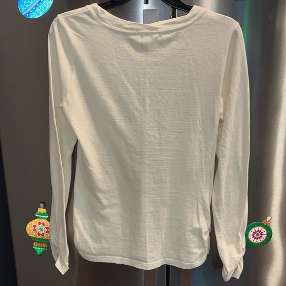 Sundance light yellow SHIRT long ruched sleeved thin Stripes round neck cotton M - Picture 4 of 13